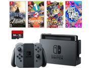 Nintendo Swtich 6 items Deluxe Game Bundle Nintendo Switch 32GB Console Gray Joy con 64GB Micro SD Memory Card The Legend of Zelda 1 2 Switch Just Dance 2017 S