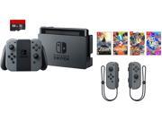 Nintendo Swtich 7 items Bundle Nintendo Switch 32GB Console Gray Joy con 64GB Micro SD Card and Nintendo Controllers Gray 4 Game Disc1 2 Switch Just Dance2017 T