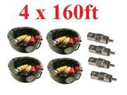 4 New 160ft BNC CCTV Video Power Cable CCD Security Camera DVR Wire Cord