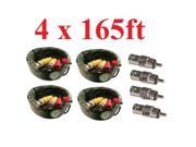 4 x 165ft Security Camera Cable CCTV Video Power Wire BNC RCA Black Cord DVR