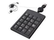 19 Keys Usb Numeric Number Mini Keypad Slim retractable Keyboard For Laptop PC