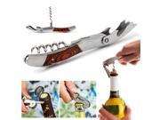 Wood Handle Stainless Corkscrew Double Hinge Foldable Waiters Wine Bottle Opener Tool NEW