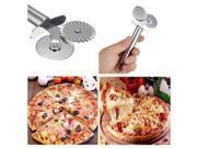 Double Head Stainless Steel Wheel Cutter Nonstick Pizza Pie Pastry Dough Slicer Blade Grip Silver