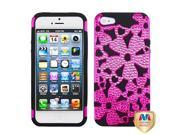 Apple iPhone 5S 5 Hot Pink Black Flowerpower Hybrid Case Cover with Diamonds