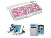 Apple iPhone 5S 5 White Diamante MyJacket Wallet Case with Pink Crystals Curtain