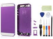 High Quality Back Panel Housing Case Cover w Buttons SIM Card Tray Compatible for iPhone 5s With Tool Kit White Purple