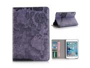 World Map Flip Stand Leather Wake Sleep Smart Cover Case with Card Slots For iPad Mini 4 Purple