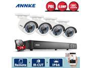 ANNKE 8CH POE Security Camera System Kit with 4 x 4.0MP Night Vision Onvif IP Bullet Camera 1TB HDD