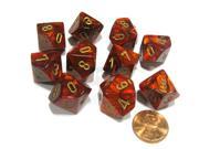 Set of 10 Chessex Scarab D10 Dice - Scarlet with Gold 