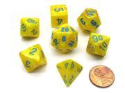 Polyhedral 7-Die Vortex Chessex Dice Set - Yellow with Blue 