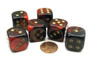 Gemini 20mm Big D6 Chessex Dice, 6 Pieces - Black-Red with 