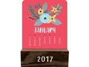 Orange Circle Studio 2017 Desk Calendar with Espresso Stained Wood Base Modern Floral 63201