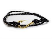 Unisex Adjustable Nautical Fish Hook Bracelet Black Silver Maritime Rope Cord
