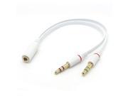 White Dual 3.5mm Male to Single Female Headphone Microphone Audio Splitter Cable