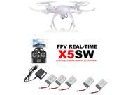 Syma X5SW Headfree WiFi FPV RC Quadcopter Toys Drone 0.3 MP Cam+5 Batteries+Charger With a free key Chain (White )