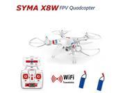Syma X8W Explorers WiFi FPV RC Quadcopter with 2MP Camera RTF - White Version + Extra 2pcs 2000mAh Battery Batteries