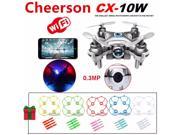 Cheerson CX-10W Mini Wifi FPV 0.3MP Cam LED 3D Flip 2.4G 4CH 6 Axis RC Drone Quadcopter Helicopter ( Silver ) +5pcs Protection Guard Cove +20pcs Propeller Blade