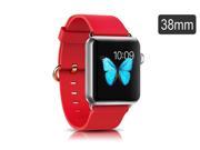 Litchi Genuine Leather Strap Steel Buckle Adapter Watchband For Apple Watch 38mm Red