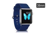 Litchi Genuine Leather Strap Steel Buckle Adapter Watchband For Apple Watch 38mm Blue
