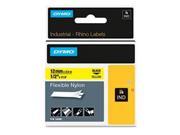 DYMO Rhino Flexible Nylon Industrial Label Tape 1 2 X 11 1 2 Ft Yellow black Print