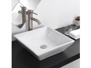 Aquaterior™ 16 1 7 x16 1 7 x4 1 3 H Square White Porcelain Ceramic Bathroom Sink w Free Chrome Drain