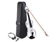 4 4 Electric Violin Full Size Wood Silent Fiddle Bow Headphone Case White