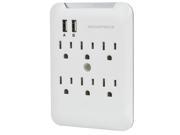 6 Outlet Power Surge Protector Wall Tap w 2 USB Ports 2.4A 540 Joules