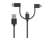 Monoprice Apple MFi Certified USB to Micro USB USB Type C Lightning Charge Sync Cable 3ft Black