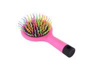 Rainbow Volume Anti static Hair Curl Straight Massage Comb Brush Mirror pink