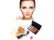 15 Colors Concealer Cream Contour Palette 11 Bamboo Brushes 1 Puff Set