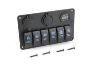 Waterproof Marine Switch Panel 6 Gang With USB Charger Power Socket Voltmeter