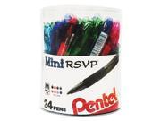 Pentel BK91MN24M R.S.V.P. Mini Ballpoint Pen 1 Mm Assorted Ink 24 Pack