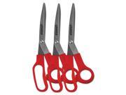 Universal 92019 Stainless Steel Scissors 7 3 4 Inch Length 3 Inch Cut Bent Handle Red 3 Pack