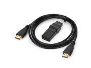 HDMI V1.4 Male to Male Cable w 180 Rotation Mini HDMI Male to HDMI Female Adapter Black 150cm