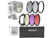 Neewer 58mm Filter Kit for Gopro Hero 3 1 58mm Lens Filter Ring Adapter 6 Filters Red Yellow Purple UV CPL ND4 1 Microfiber Cleaning Cloth