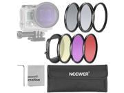 Neewer 52MM Filter Kit for Gopro Hero 3 4 6 Filters UV CPL FLD ND4 Yellow Red 1 52mm Lens Filter Ring Adapter 1 Microfiber Cleaning Cloth