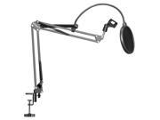 Neewer® NB 35 Black Microphone Suspension Boom Scissor Arm Stand with Mic Clip Holder and Table Mounting Clamp NW B 3 Black Pop Filter Windscreen Mask Shield