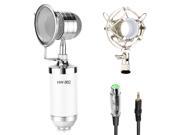 Neewer® Cardioid Condenser Broadcasting Recording Microphone Kit includes 1 White Condenser Microphone with Build in Pop Filter 1 Shock Mount 1 3.5mm Mal