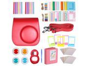 Neewer Red 10 in 1 Accessories Kit For Fujifilm Instax Mini 8 8s Camera Case; Album; Selfie Lens;4 Colored Filter; 5 Film Table Frame; 20 Wall Hanging Frame; 4