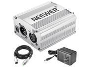 Neewer 1 Channel 48V Phantom Power Supply with Adapter and XLR Audio Cable for Any Condenser Microphone Music Recording Equipment Silver