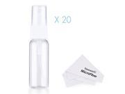 Neewer 20 Pack Empty Clear Plastic Fine Mist Spray Bottle and 2 Pieces Microfiber Cleaning Cloth Portable No Leaking 20 milliliters Refillable Container for Cl