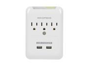 3 Outlet Power Surge Protector Wall Tap w 2 USB Ports 2.1A 540 Joules