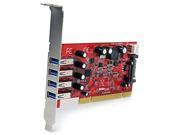 StarTech.com 4 Port PCI SuperSpeed USB 3.0 Adapter Card with SATA SP4 Power Quad Port PCI USB 3 Controller Card PCIUSB3S4 Red