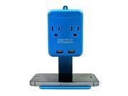 Xtreme Cables 2 Outlet Wall Tap with Dual Port USB and Shelf Power Strip Blue XWS8 0103 BLU