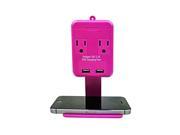Xtreme Cables 2 Outlet Wall Tap with Dual Port USB and Shelf Power Strip Pink XWS8 0103 PNK