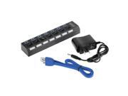 7Ports USB 3.0 Hub with On Off Switch US AC Power Adapter for PC Laptop
