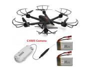 Newest Quadcopter MJX X600 4ch 6-axis Gyro Rc Helicopter Drones with Wifi FPV C4005 Camera & LED Light + Extra 2 Battery (Black)