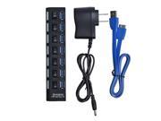 7 Port USB 3.0 Hub On Off Switches AC Adapter Cable Splitter for Laptop Desktop