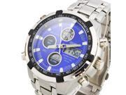 Business Men Dual Cores Steel Band Waterproof Day Date Display Alarm LED Digital Quartz Wrist Watch Blue