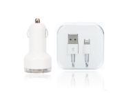 Dual USB Ports Car Charger Adapter 8pin Charging Cable for iPhone 6 Plus 5s iPad iPod White